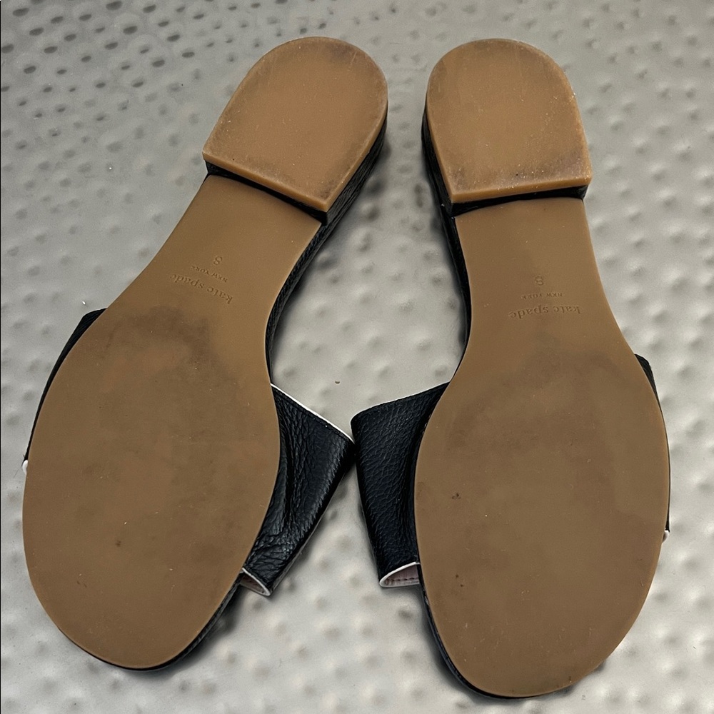 kate spade Black Leather Slide Sandals - Size 8 - Picture 4 of 4